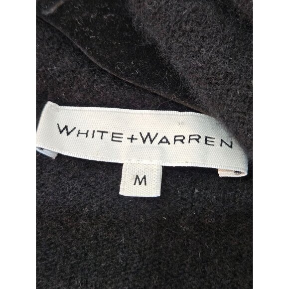 White + Warren Cashmere Shrunken Cardigan Size Medium Patch Pockets Luxury Black - Picture 4 of 10